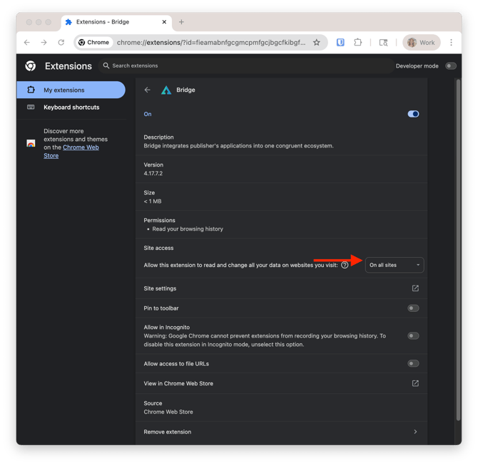 On all sites setting